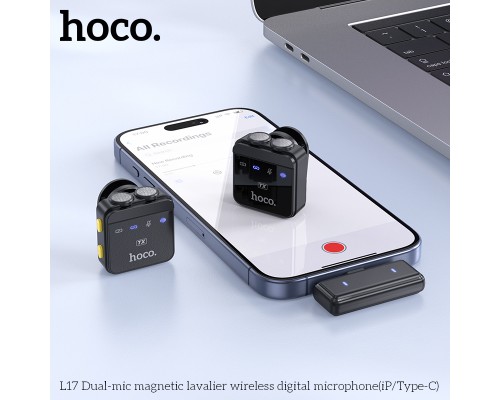 Бездротова мікрофонна система HOCO L17 magnetic dual-mic (iP/Type-C) Black (6942007645997)
