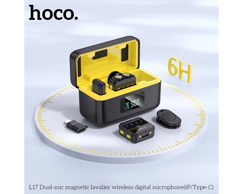 Бездротова мікрофонна система HOCO L17 magnetic dual-mic (iP/Type-C) Black (6942007645997)