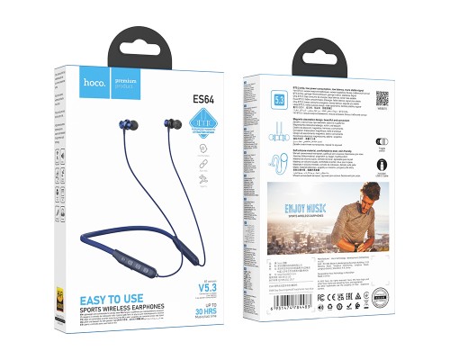 Бездротові спортивні навушники HOCO ES64 Easy Sound sports BT earphones Navy Blue (6931474784483)
