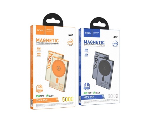 Зовнішній акумулятор HOCO Q32 Bird PD20W wireless magnetic power bank(5000mAh) Metal Gray (6942007634076)