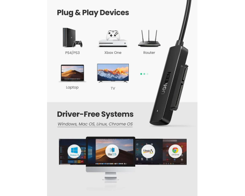 Зовнішня кишеня для накопичувача UGREEN CM321 USB-A to 2.5-Inch SATA Converter 50cm (UGR-70609) (UGR-70609)