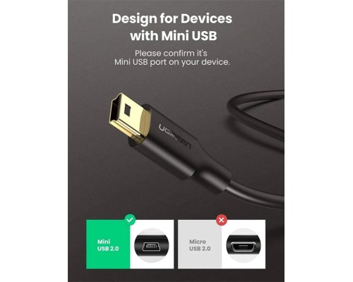 Кабель UGREEN USB 2.0 A Male to Mini 5 Pin Male Cable 1.5m (Black) (UGR-10385)