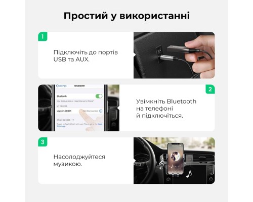 Bluetooth-ресивер UGREEN CM309 Bluetooth Car Receiver Aux with Mic Space Gray (UGR-70601) 