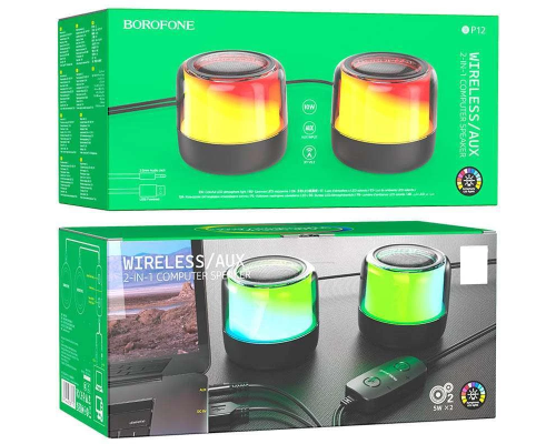Портативна колонка BOROFONE BP12 Colorful BT wired 2-in-1 computer speaker Black (6974443387179)
