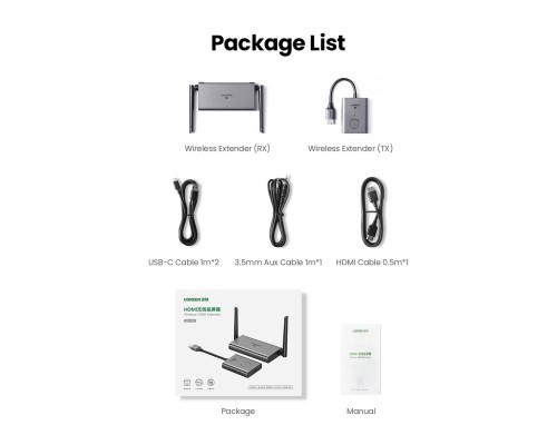 Безпровідний подовжувач UGREEN CM506 Wireless HDMI Extender Transmitter and Receiver 50m(UGR-50633A) (UGR-50633A)