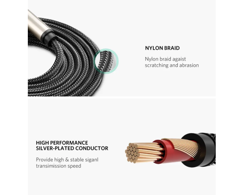 Аудіокабель UGREEN AV128 6.5mm  Male to Male Audio Cable Gray 2m(UGR-10638) (UGR-10638)