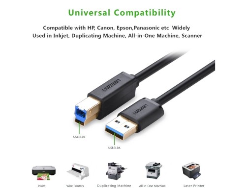 Кабель UGREEN US210 USB 3.0 AM to BM Print Cable 2m (Black）(UGR-10372) (UGR-10372)