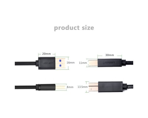 Кабель UGREEN US210 USB 3.0 AM to BM Print Cable 2m (Black）(UGR-10372) (UGR-10372)