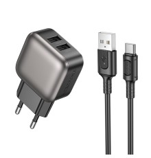 Мережевий зарядний пристрій з кабелем BOROFONE BAS51A Absolute dual-port charger set(Type-C) Black (6941991116131)