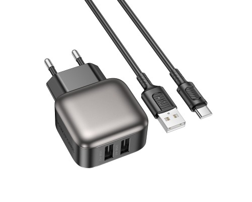 Мережевий зарядний пристрій BOROFONE BAS51A Absolute dual-port charger set(Type-C) Black (6941991116131)