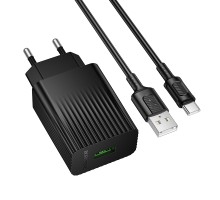 Мережевий зарядний пристрій з кабелем BOROFONE BAS72A Source single port QC3.0 charger set(Type-C) Black (6941991122675)