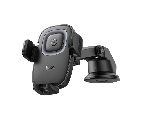 Автотримач для телефона з БЗП HOCO HW32 Crown push-type wireless charging car holder (center console) Black Metal Gray (6942007646949)