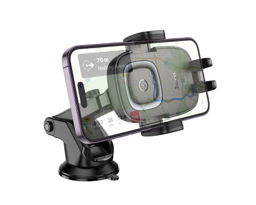 Автотримач для телефона з БЗП HOCO HW32 Crown push-type wireless charging car holder (center console) Black Metal Gray (6942007646949)