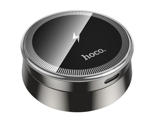 Автотримач для телефона з БЗП HOCO HW33 Metal ring magnetic wireless fast charging car holder (center console) Metal Grey (6942007647946)