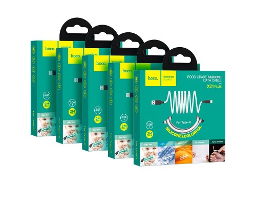 Кабель HOCO X21 Plus USB to Type-C 3A, 2m, silicone, silicone connectors, Black+White (6931474713889)
