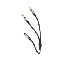 Аудіокабель HOCO UPA21 3.5mm male to 2 female, nylon braid, 0.25m, Metal Gray (6931474766816)