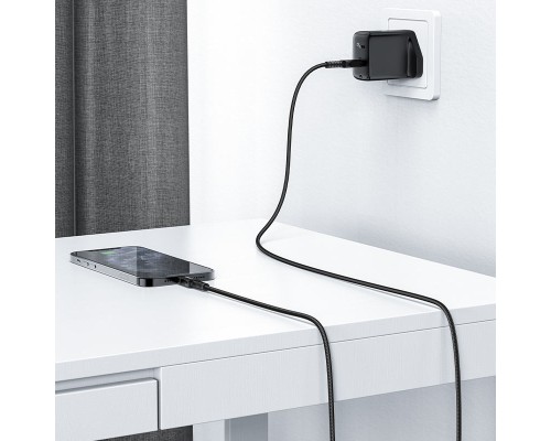 Кабель ACEFAST C4-01 Type-C to iP 3A, 30W, 1.8m, nylon, zinc connectors, Black (6974316281306)