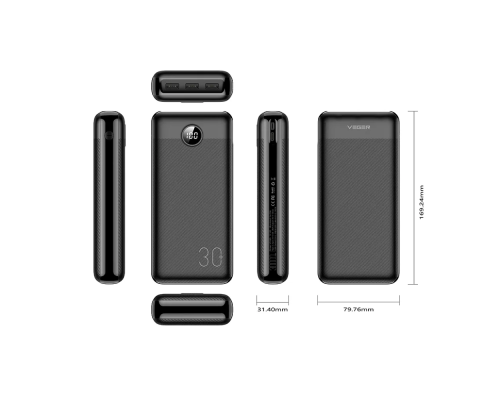 Зовнішній акумулятор VEGER 30000 mAh PD QC3.0 3A 20W L30 (W3008PD) black (VG-W3008PD)