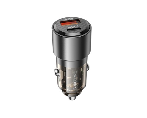 Автомобільний зарядний пристрій BOROFONE BZ20A Smart 83W dual port PD65W+QC3.0 car charger Transparent Black (6941991101625)