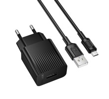 Мережевий зарядний пристрій з кабелем BOROFONE BAS71A Source single-port charger set(Micro) Black (6941991122590)