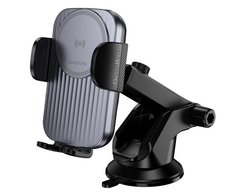 Автотримач для телефона з БЗП BOROFONE BH222 Leading push-type wireless fast charging car holder(center console) Black (6941991119019)