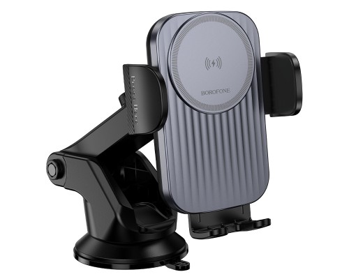 Автотримач для телефона з БЗП BOROFONE BH222 Leading push-type wireless fast charging car holder(center console) Black (6941991119019)