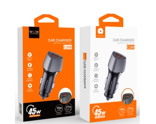 Автомобільний зарядний пристрій WUW-C206 PD20W+QC3.0 Grey (6972573333394)