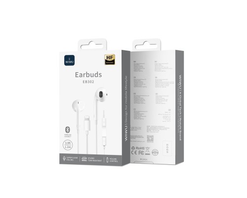 Навушники дротові WIWU EB302 Wired Earphone (Lightning) (bluetoothe mode) White (6973218933054)