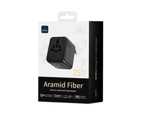 Мережевий фільтр WIWU 25W Warrior GaN Universal Adapter 2C1A Wi-UA011 Black (6977703656626)
