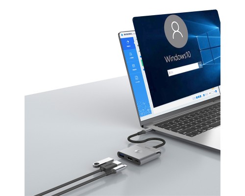 USB-Hub WIWU Traveling 3in1 USB C hub Wi-HB002 Gray (6976975616437)