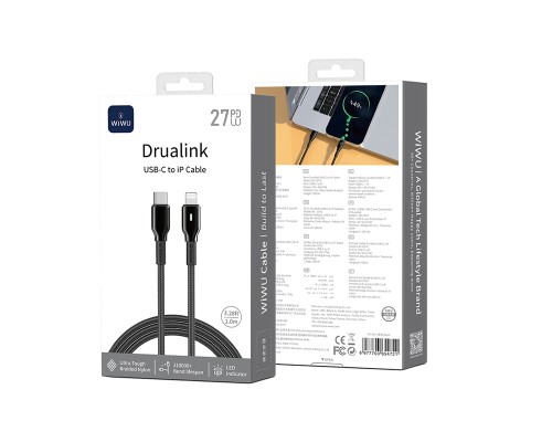 Кабель WIWU 27W Duralink Series Nylon Braided Cable Wi-C076 C-L 1M (6977703654721)