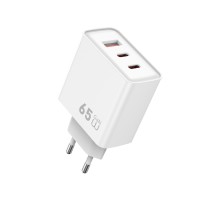 Мережевий зарядний пристрій WIWU 65W Essen GaN Fast Charger 1A+2C Wi-G005 EU White (6977703653755)