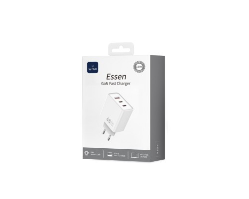Мережевий зарядний пристрій WIWU 65W Essen GaN Fast Charger 1A+2C Wi-G005 EU White (6977703653755)