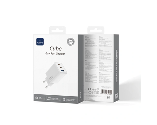 Мережевий зарядний пристрій WIWU Cube 67W 2C+A GaN Fast Charger Wi-G026 EU White (6977703656800)