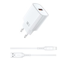 Мережевий зарядний пристрій з кабелем WIWU 18W Essen GaN Fast Charger + Cable Combo Wi-G006 A-L EU White (6977703654769)