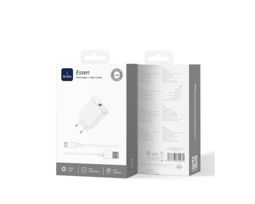 Мережевий зарядний пристрій з кабелем WIWU 2.4A Essen GaN Fast Charger Combo with A-M cable Wi-G023 A-M EU White (6977703655964)