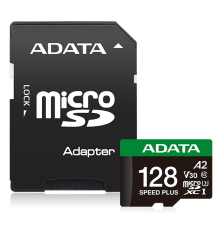 Карта пам'яті microSDXC (UHS-1 U3) A-DATA SPEED PLUS 128Gb Class 10 V30 A2 (R-180Mb/s W160Mb/s) (adapter SD) (UD128GUI3V30A2SP-RA1)