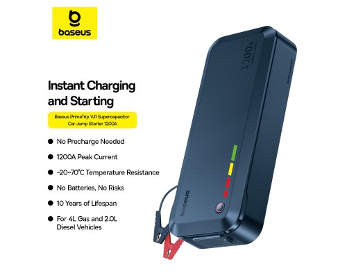 Автомобільний пуско-зарядний пристрій Baseus PrimeTrip VJ1 Supercapacitor Car Jump Starter 1200A Cosmic Black (C00269000121-00)