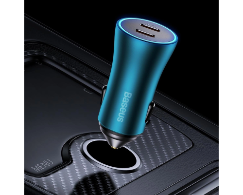 Автомобільний зарядний пристрій Baseus Golden Contactor Pro Dual Fast Charger Car Charger C+C 40W Blue (CGJP000003)