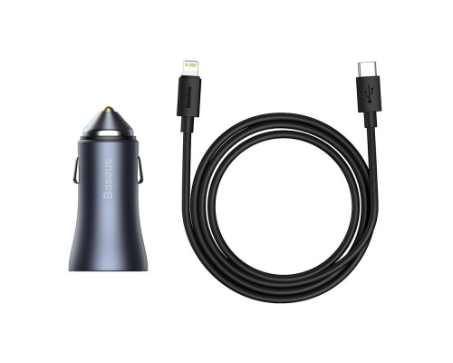 Автомобільний зарядний пристрій Baseus Golden Contactor Pro Dual Car Charger U+C 40W (With Cable Type-C/ iP 1m) Dark Grey (TZCCJD-B0G)