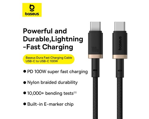 Кабель Baseus Dura Series Fast Charging Cable Type-C to Type-C 100W 1m Gold+Black (P10377803U01-00)