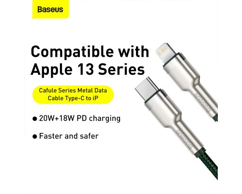 Кабель Baseus Cafule Series Metal Data Cable Type-C to iP PD 20W 1m Green (CATLJK-A06)