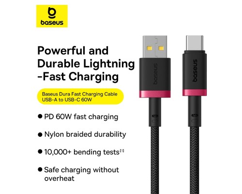 Кабель Baseus Dura Series Fast Charging Cable USB to Type-C 60W 1m Red+Black (P10377802U01-01)