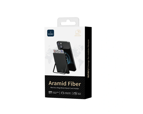 Картхолдер WIWU Warriors Carbon Magsafe Metal Stand Card Holder MW-007 Black (6977703654622)