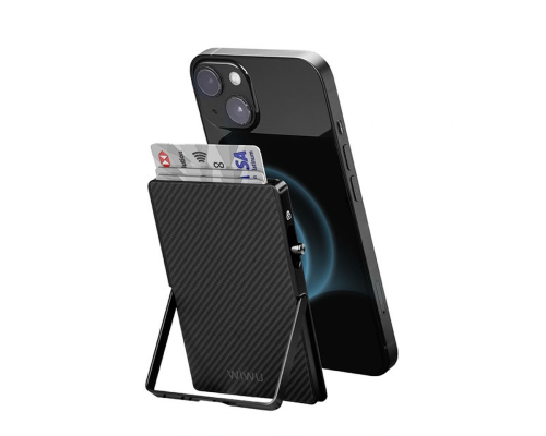 Картхолдер WIWU Warriors Carbon Magsafe Metal Stand Card Holder MW-007 Black (6977703654622)