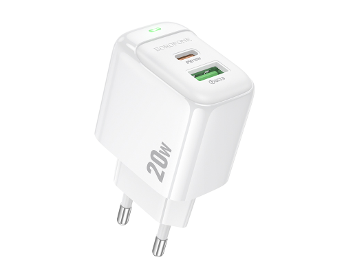 Мережевий зарядний пристрій BOROFONE BAS44A Potential PD20W+QC3.0 charger(EU) White (6941991113840)