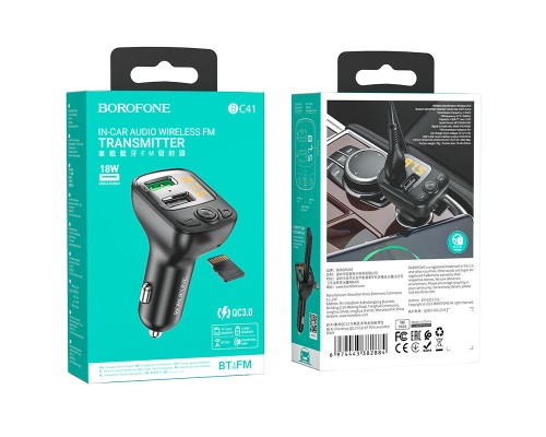 АЗП з FM-модулятором BOROFONE BC41 Eminency QC3.0 Car BT FM transmitter 18W Black 8525500090 (6974443382884)