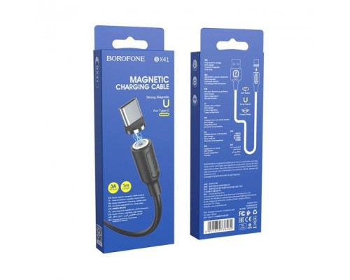 Кабель BOROFONE BX41 USB to Type-C 2.4A, 1m, PVC, PVC connectors, magnetic, Black (6931474738462)