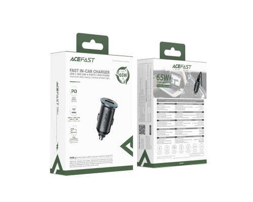 Автомобільний зарядний пристрій ACEFAST B15 65W (USB-A+USB-C) dual port metal car charger (6974316284963)