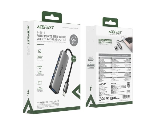 USB-хаб ACEFAST J15 USB-C 4-in-1 HUB Metal Gray (6974316285908)
